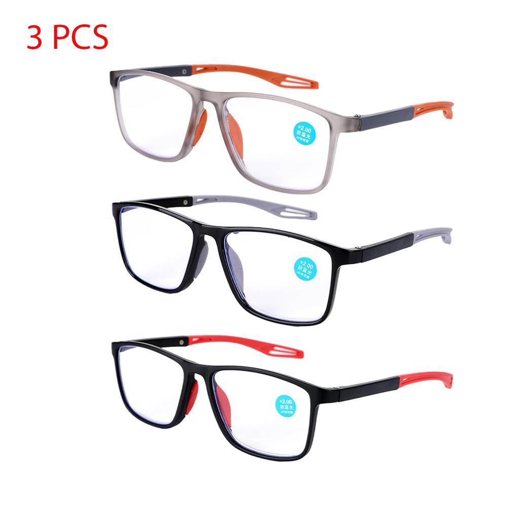 3 PCS Fashion TR90 Reading Glasses for Men Spring Leg Sports Presbyopia Glasses Anti Blue Light Glasses +100 ~+400