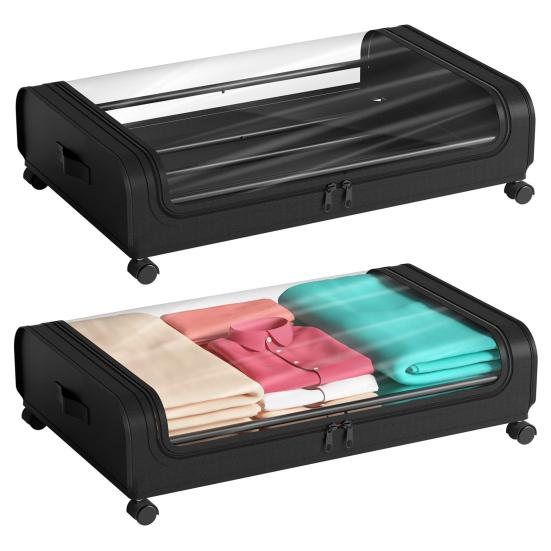 Under-Bed Storage Box with Wheels Large Capacity Dustproof Multi-Purpose Storage Container Clothes Toys Organizer with Clear Window