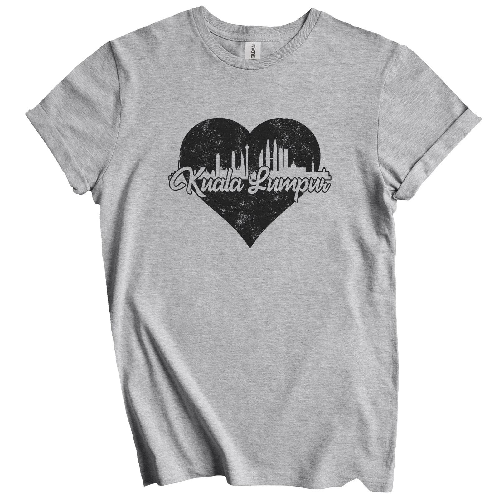 Retro Kuala Lumpur Malaysia Skyline Heart Distressed T-Shirt 2XL