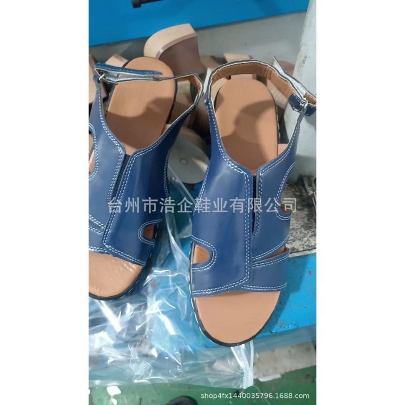 Shoes summer new sandals women's Velcro stitching hollow thick sole heel large size open toe casual