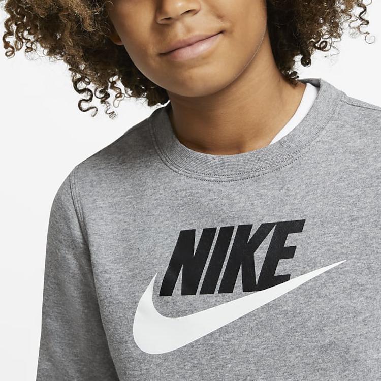 Nike Solid Color Logo Print Casual Crew Neck Sweatshirt Kids Tops Grey CV9297-092