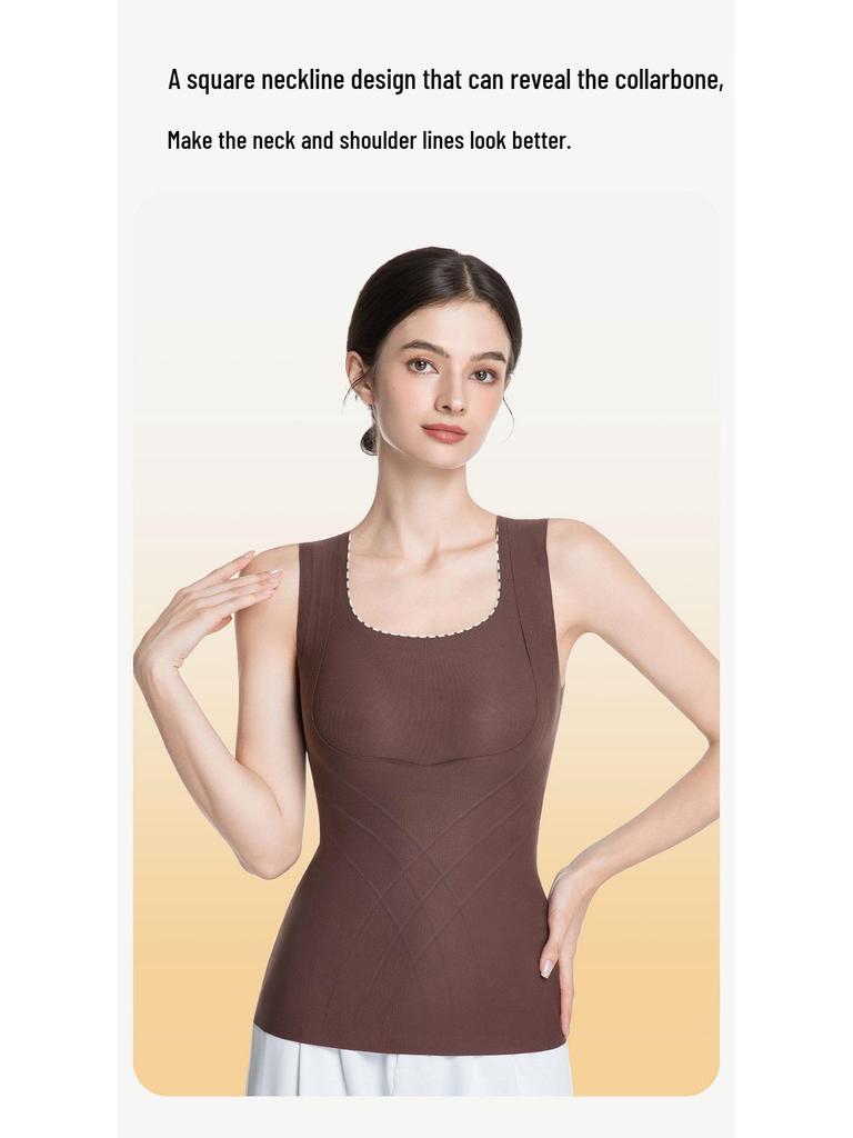 Women's Lifting Warm Vest: Slim Fit Sleeveless Base Layer with Heating, Chest Pads, and Abdomen Support for Autumn and Winter