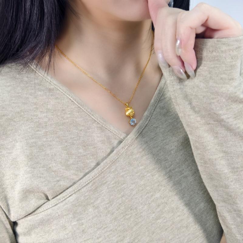 S925 Sterling Silver Horse Pendant Necklace Natural Crystal/Garnet Brushed Process Jewelry for Women