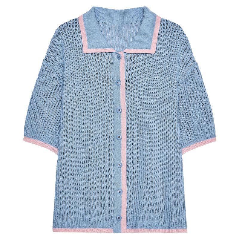 Zaprha 2025 Summer New Fashion Contrast Color Knitted Polo Shirt Short Sleeve Cardigan Outerwear 3920260