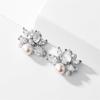 ZAKOL Elegant White Imitation Pearls Flower Stud Earrings for Women Shiny Water Drop Zirconia Bridal Earring Wedding Jewelry