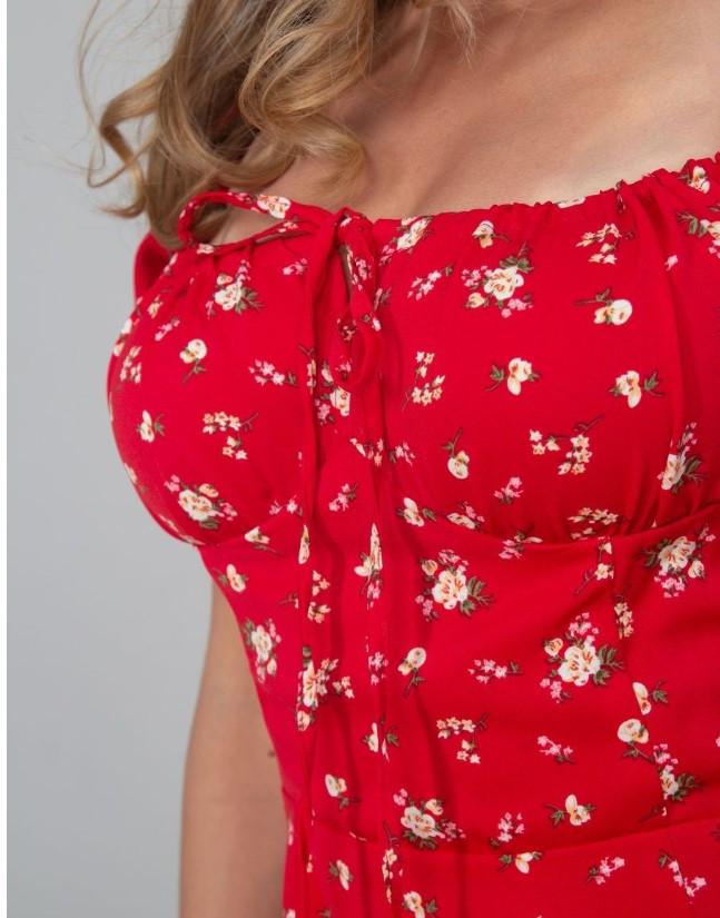 Women's Summer Floral Puff Sleeve Halter Dress with Square Neck