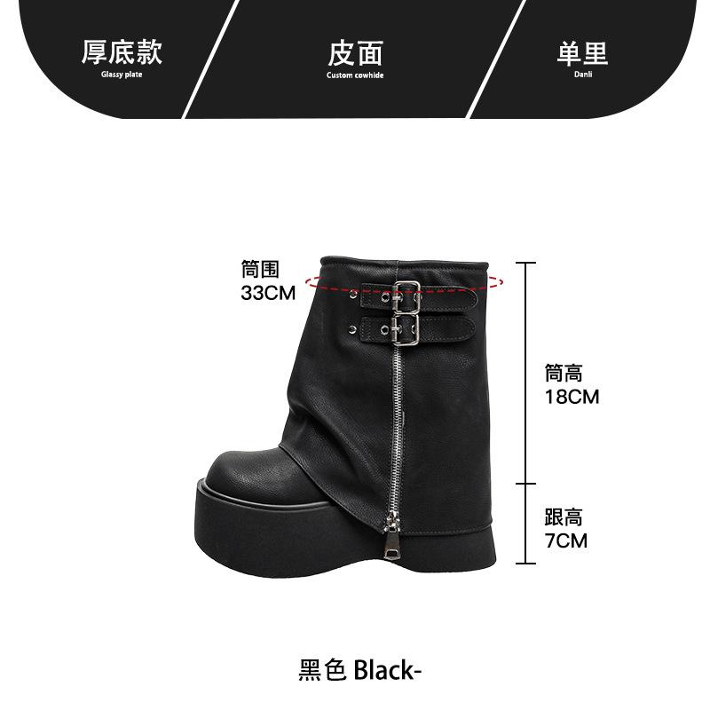 

Height-increasing platform short boots women s 2025 autumn new pleated stacked pants tube boots Spice girl Maillard style Martin boots 34