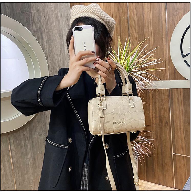 IELGY Fashion PU Embossed Stone Pattern Shoulder Bag Portable Crossbody Boston Pillow Bag