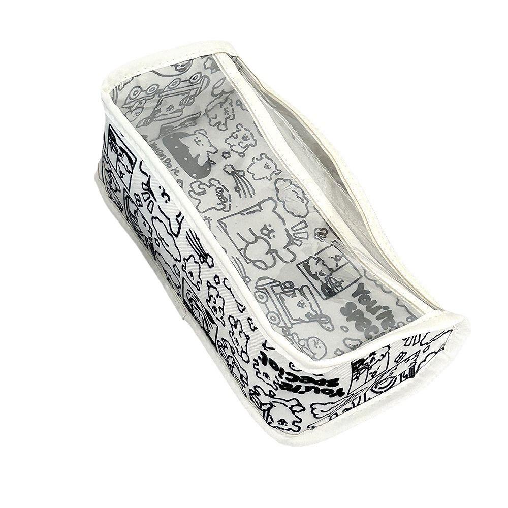 Puppy Design Transparent PVC Pencil Case, Large Capacity, Double Layer for Students