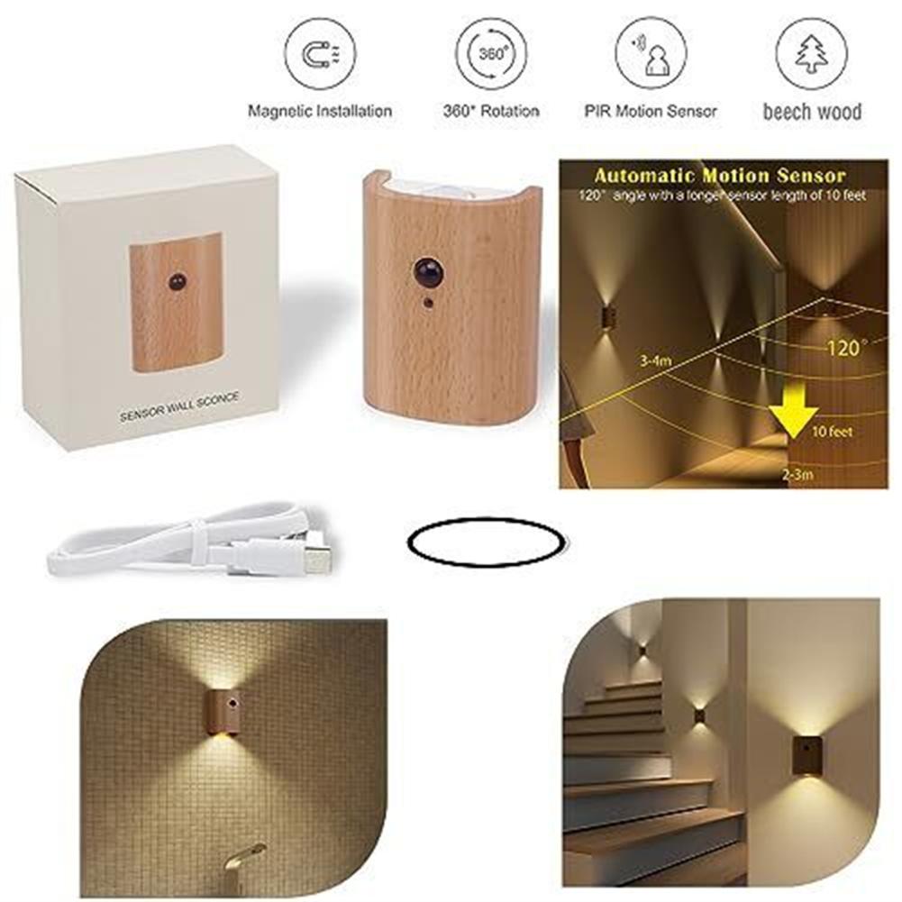 1pcs LED Wall Mounted Lamp Modern Motion Sensor Sconces, Wood Up And Down Lights, For Hallway, Living Room, Attic, Basement
