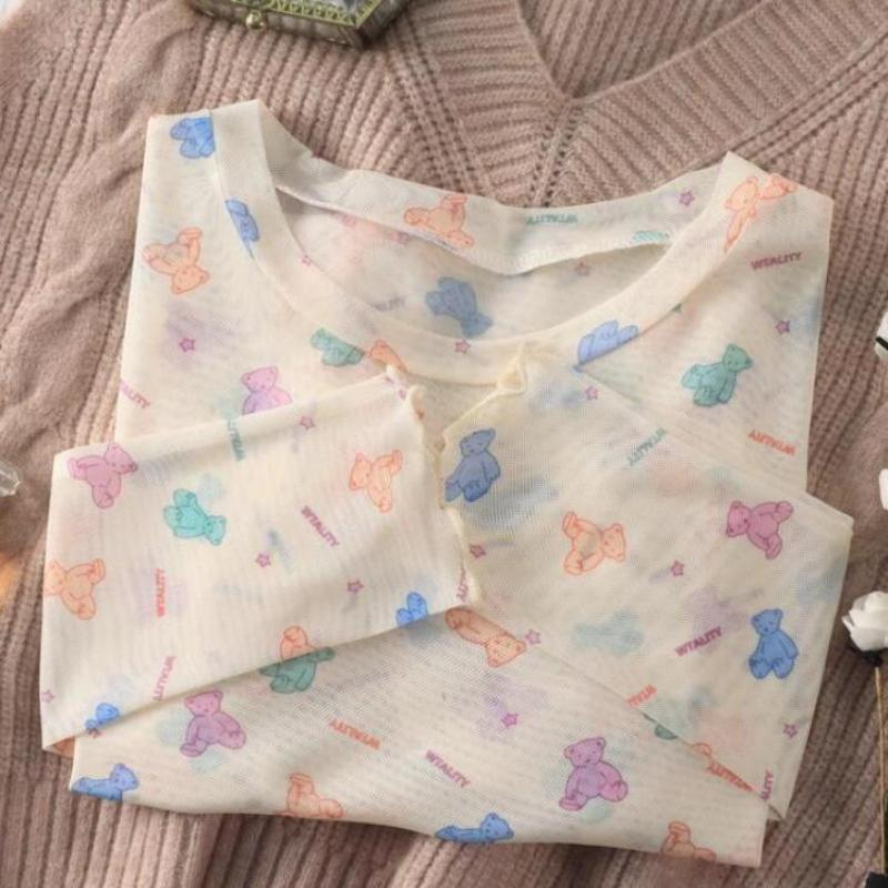 Ice Silk Mesh Base Layer Women's T-shirt Summer Sheer Sun Protection Clothing Thin Layered Inner Wear