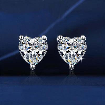 S925 Sterling Silver Moissanite Heart-Shaped Stud Earrings - Korean Style, High-End Jewelry