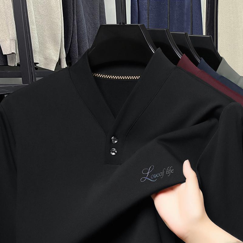 Luxury Brand Quality Men'S V-Neck T-Shirt Autumn Fashion Solid Color Print Long Sleeve Comfortable Casual Versatile Menswear Top