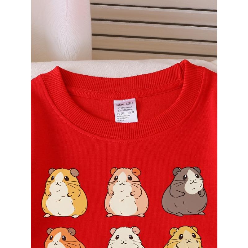 European Sizes Girls' Long-Sleeve Round Neck Sweatshirt "Cute Hamster" Print, Spring/Autumn, Casual, Daily & Sports.