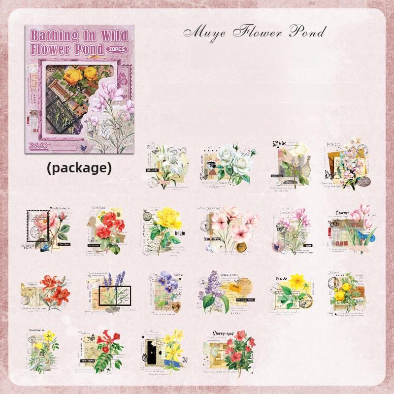 20sheets Floral Mushroom Leaves Sticker PET Stickers DIY Collage Supplies Creative Decor Scrapbook Stickers Magazine Decoration