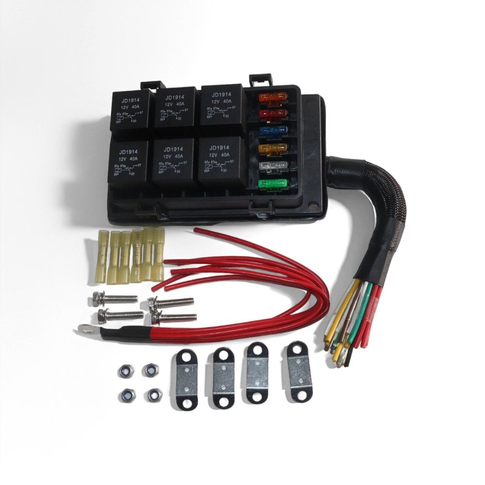 6 Way 12V Waterproof Fuse &  Relay Box W/ Pre-Wires Universal for Cars, Trucks, Boat