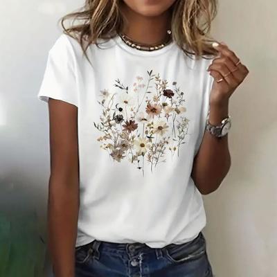 New Summer 3D Printed Women's T-shirt Outdoor Round Neck Short Sleeve Floral Pattern Print Female Streetwear Fashion Clothing