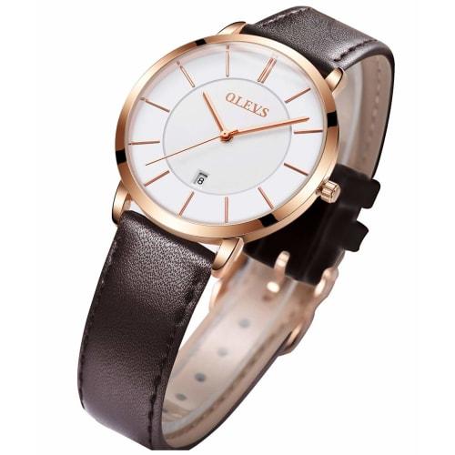 OLEVS Women's Ultra-Thin Wristwatch, Nurse Watch with Second Hand, 12/24 Hour Display, Easy-to-Read Silicone Band, Fashionable Watch for Women (Brown+