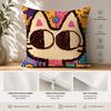 Art Dopamine Doodle Cat Cushion Cover Silky Short Plush Invisible Zipper Dustproof Sofa Pillow Case For Home Decor