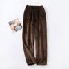 Women's Fuzzy Fleece Wide Leg Pajama Pants Elastic Drawstring Waist Warm Loungewear Sleep Trousers With Pockets