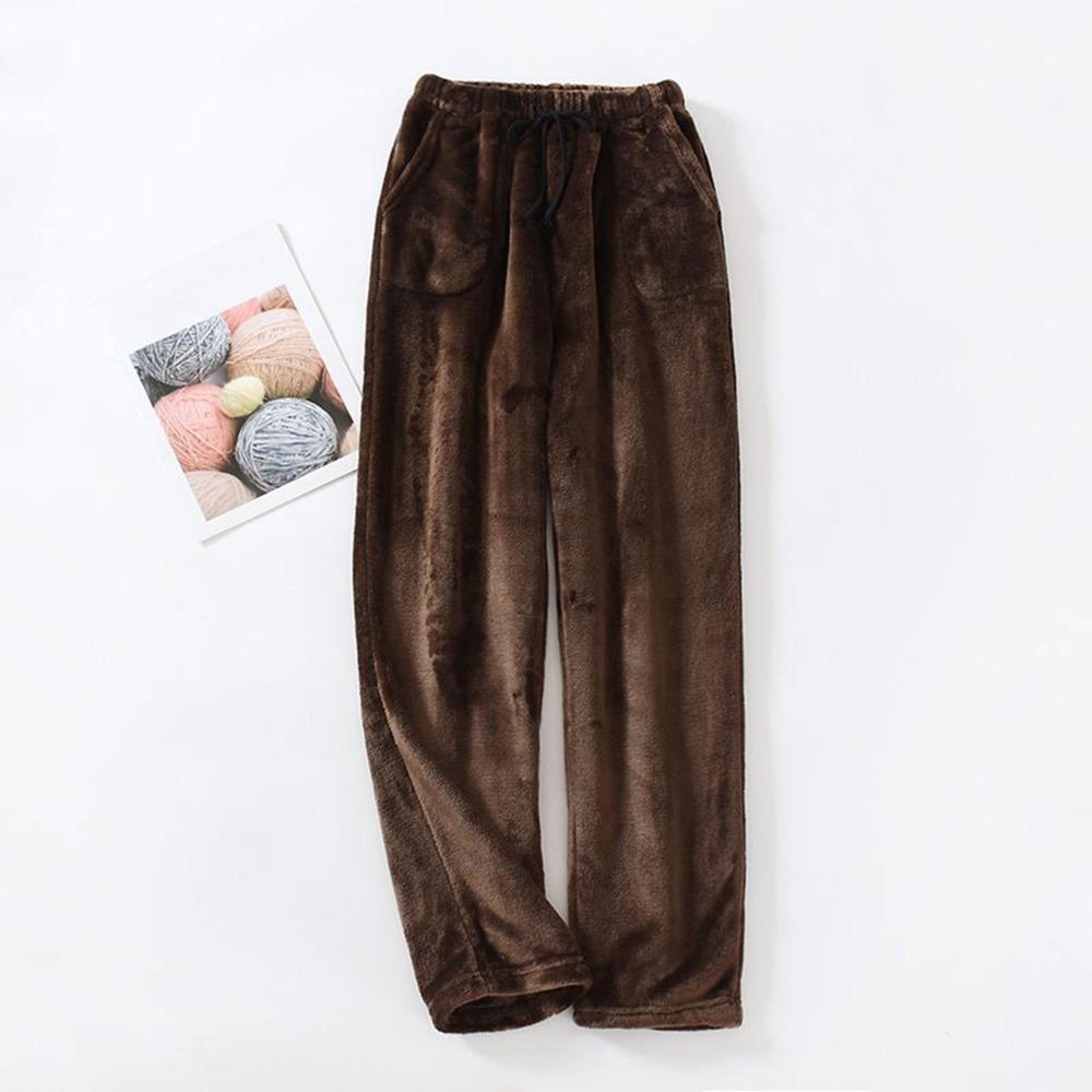 Women's Fuzzy Fleece Wide Leg Pajama Pants Elastic Drawstring Waist Warm Loungewear Sleep Trousers With Pockets