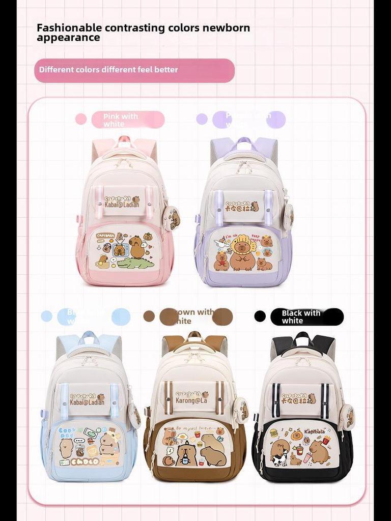 2024 Capybara Girls' Backpack: Stylish, Spacious & Perfect for Grades 1-6