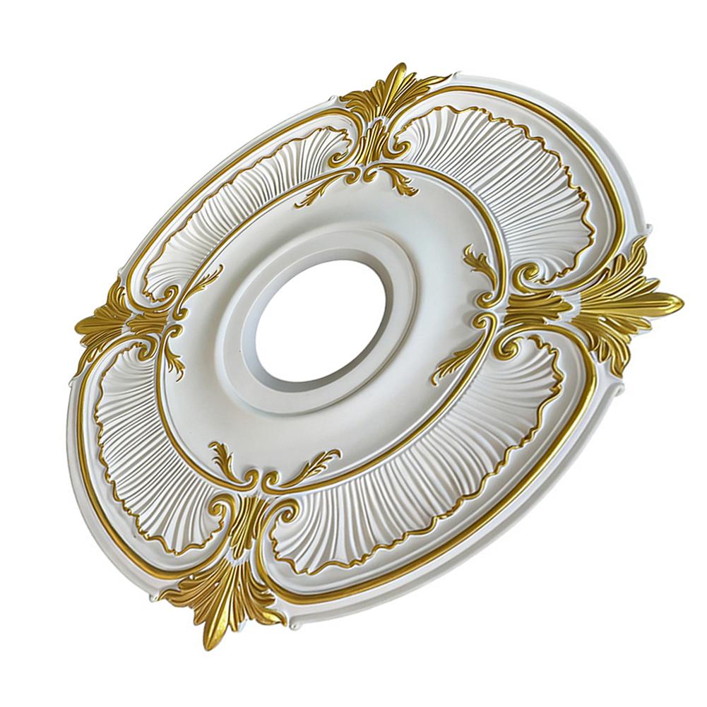 1pc PU Ceiling Medallion Decorative Ceiling Chandelier Medallion 33.5/45.5cm With Gold Accent Round Home Lighting Base