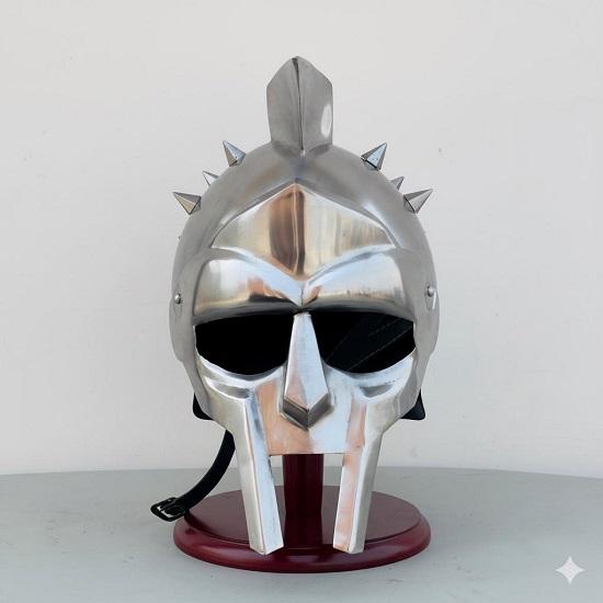 

Roman Gladiator Helmet Silver, Handmade Maximus Armor Replica, Wearable Steel Helmet for Cosplay, LARP, Display Historical Fans