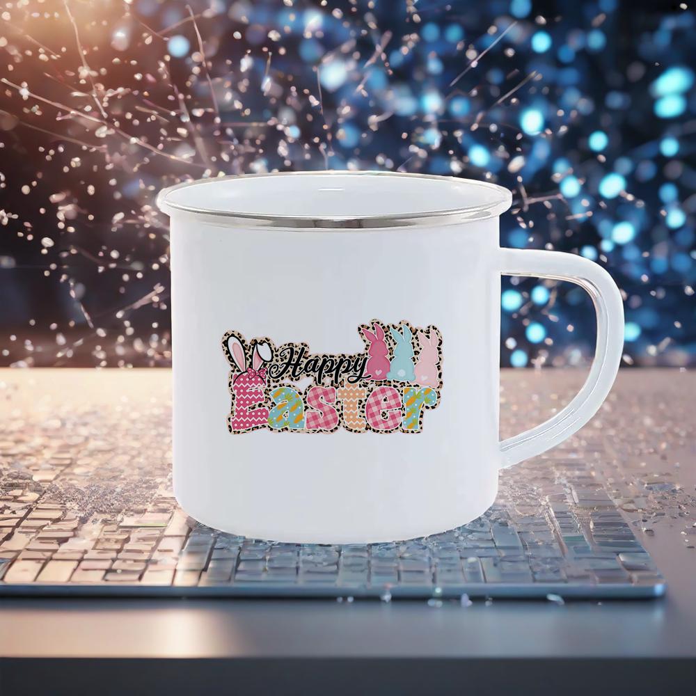 Happy Easter Themed Coffee Mugs Cute Coloful Juice Water Drinkware easy clean Mugs Novetly Rabbit Car Pattern Enamel Mug Safe