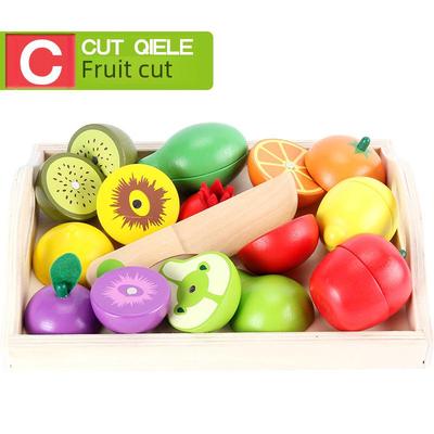 Children's Wooden Play Kitchen with Play Fruit and Vegetable Cutting Set - Educational Toy for Boys and Girls