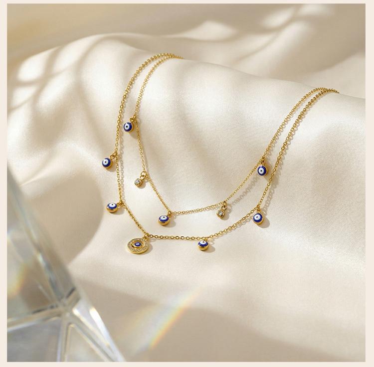 Stainless Steel Blue Evil Eye Necklace, Dainty Cubic Zirconia Devil's Eye Pendant Choker Necklace for Women Fashion Gift