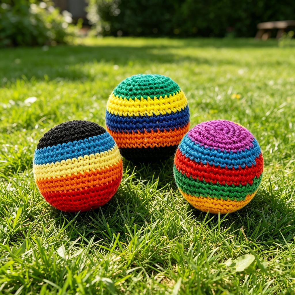 Handmade Crochet Hacky Sack Set 3pc Durable Soft Fabric Juggling Balls for Indoor Outdoor Use