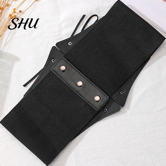 Body Belt Solid Color Retro Elastic Women Corset Exquisite Fine Craftsmanship Faux Leather Lace-up Buckle Wide Clothes Accessories Dress