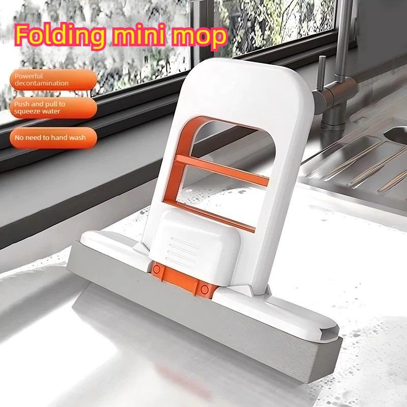 Foldable Mini Mop Table Top Handheld Sponge Water Absorbing Mop Bathroom and Kitchen Cleaning Small Mop
