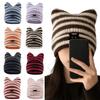 Fashion Keep Warm Women Cat Ear Knitted Hat Windproof Cold Proof Pullover Hat Thickned Embroidered Hat Outdoor Sports