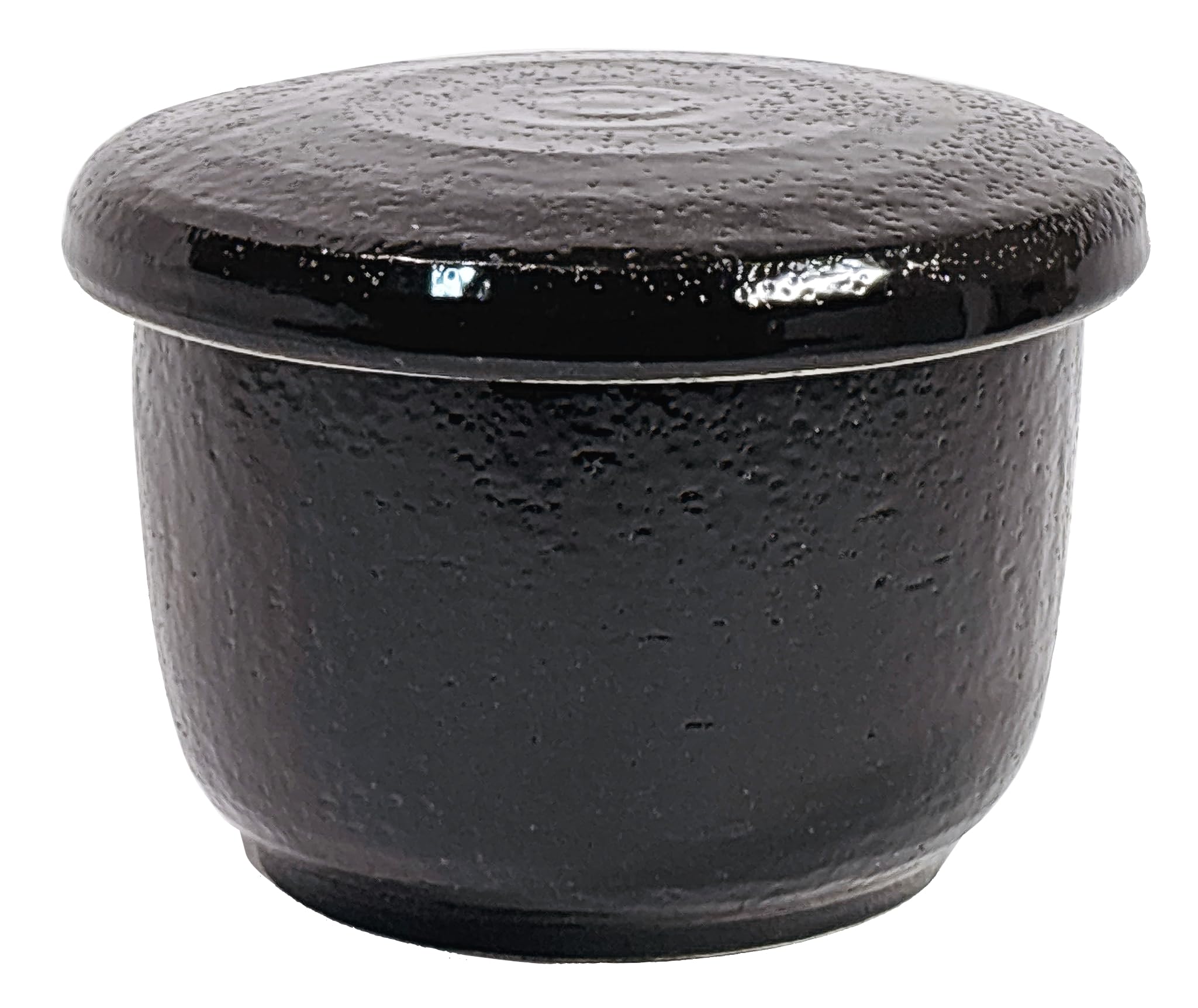 Japanese-made black ceramic rice container for storing rice (2 cups), made by Uchiyama Seitosho, featuring Banko ware. This rice storage container mai