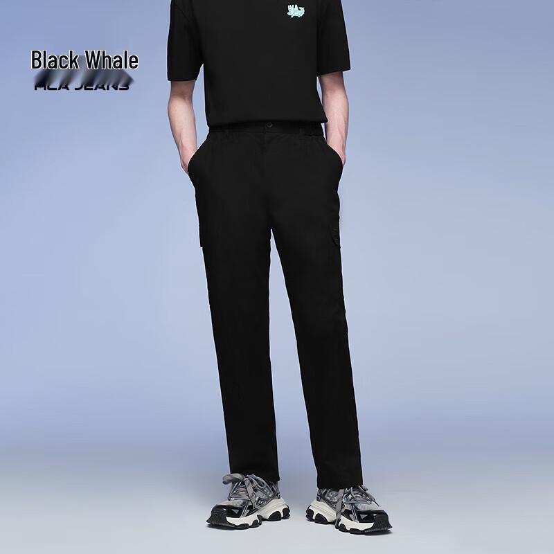 

HLA Black Whale Men s Casual Elastic Waist Straight-Leg Cargo Pants L