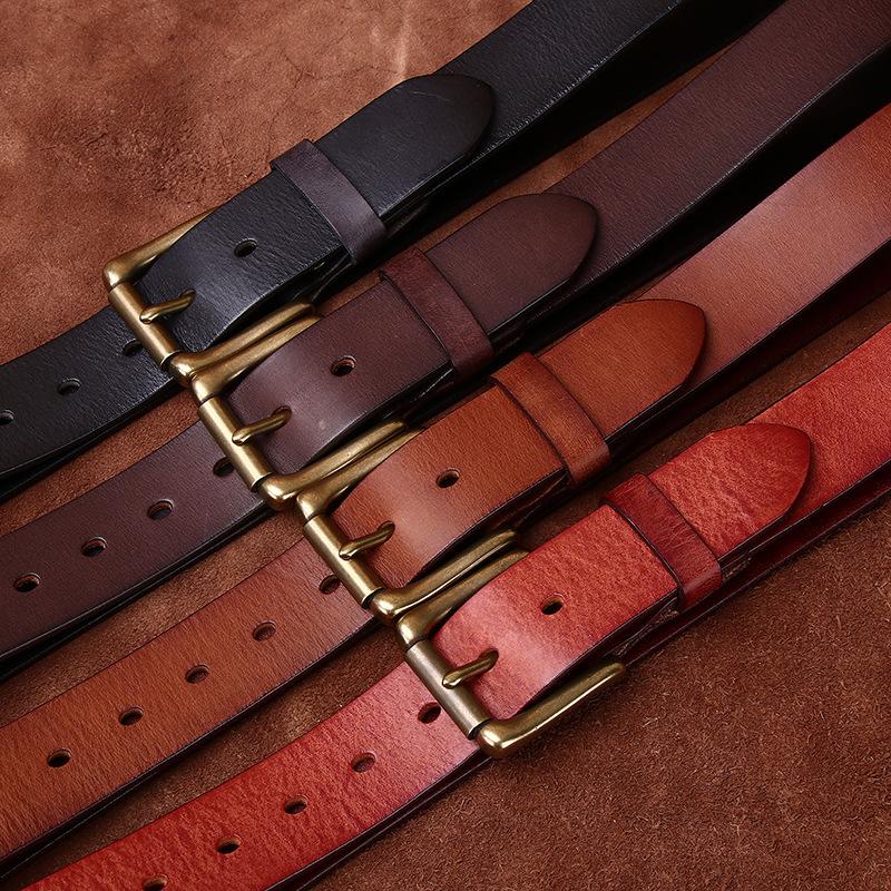 Washed Retro Matte Trend Belt Men'S Genuine Leather First Layer Cowhide Copper Buckle Simple Casual Jeans Belt
