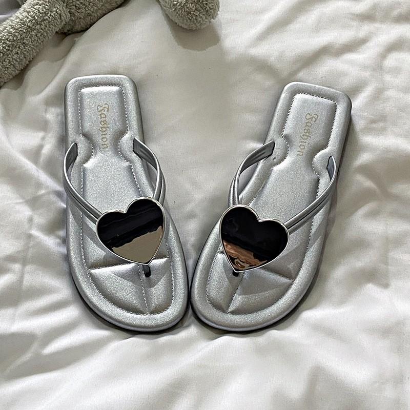 Summer Flip Flops With Versatile Heart Shape And Fashionable Cool Slippers For Women 38 серебряный