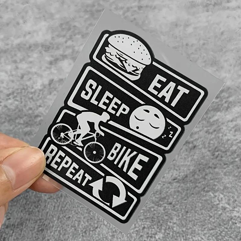 1Pc Eat Sleep Bike Repeat Sticker, Vinyl Decal for Mountain Bike Frame, Cool Decor & Accessories for Outdoor Cycling Enthusiasts