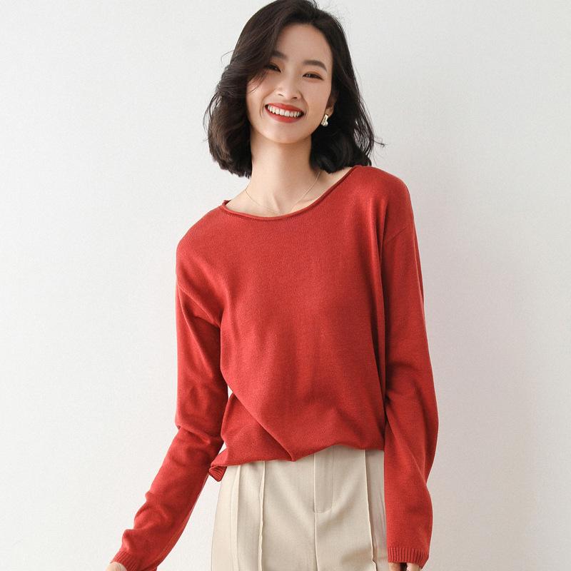 

модный корейский женский свободный свитер с круглым вырезом, однотонный пуловер, осенне-зимний трикотажный базовый лонгслив, универсальные свитера XXL