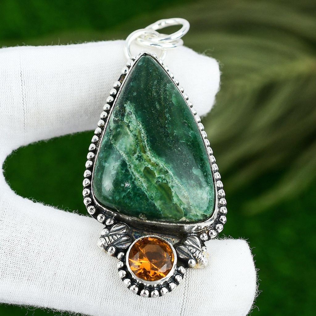 Friendship Day Sale Sterling Silver Russian Malachite Stone Citrine Wife Pendant