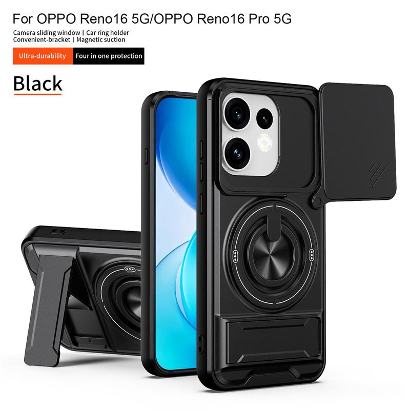 For OPPO Reno 16 16Pro 5G Car Magnetic Holder Kickstand Ring Armor Phone Cover for Reno16 Pro Slide Camera Lens Shockproof Funda