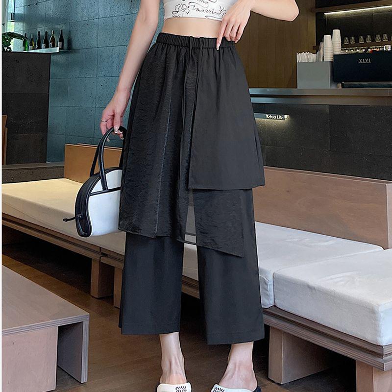 

European and American plus Size Women s Clothes Chubby Girl Stylish Bandage Dress High Waist Loose Casual Wide Leg Straight M-4XL Cropped Pants Tide Black 4XL(Large size)