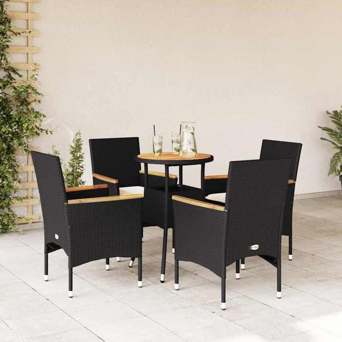 VidaXL Garden Dining Set and Cushions 5 Pcs Black Rattan Acacia 3278718