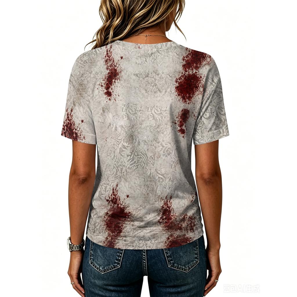 Women's Casual Halloween Print Short Sleeve T-Shirt