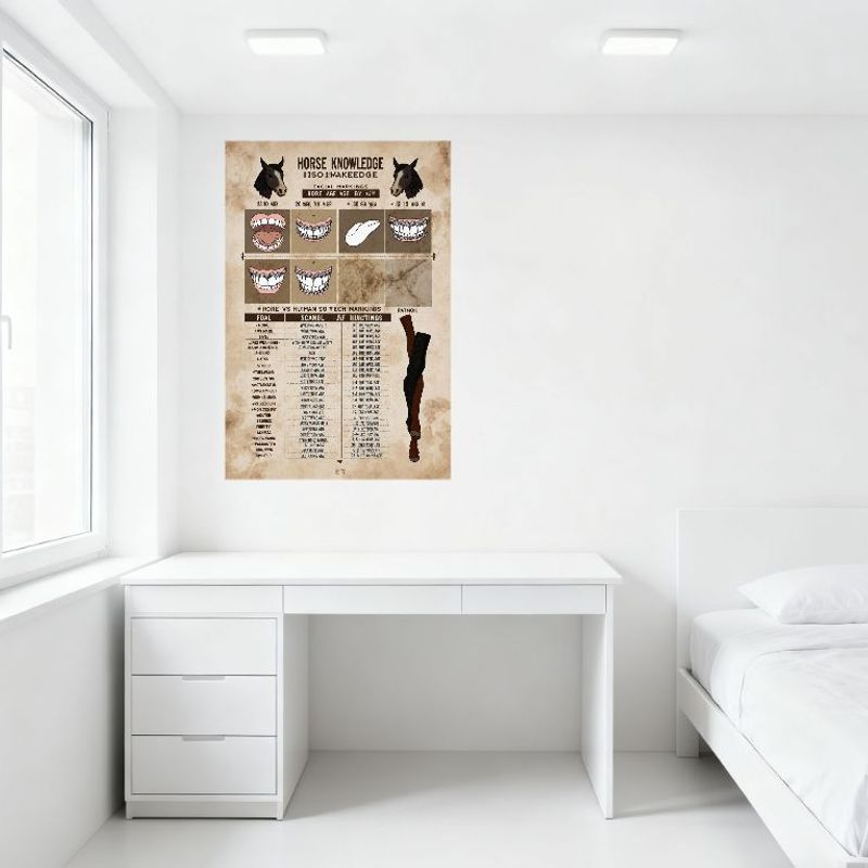 Vintage Horse Knowledge Educational Tin Sign - Horse Age, Facial Markings & Social Traits Infographic Wall Decor for Man Cave Ho