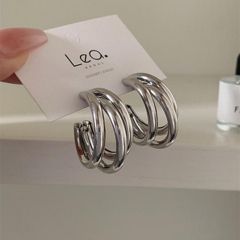 C Shaped Chunky Hoop Earrings for Women Girls Gold Double Ring Thick Geometric Drop Earrings Statement Jewelry Gift