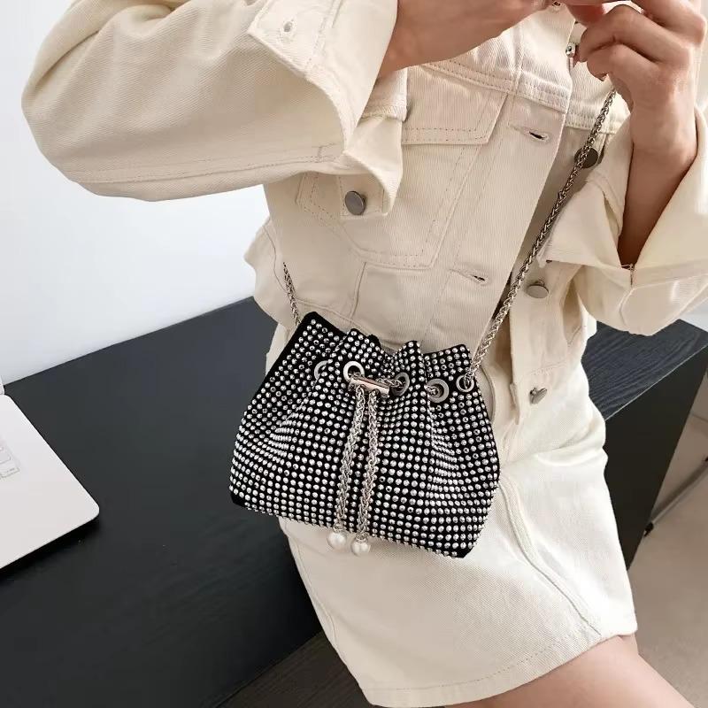 Trendy Sequin Decorated Bucket Bag Fashionable Single Shoulder Underarm Bag Internet Famous Korean Version Portable Women's Bag