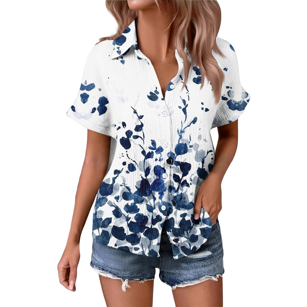 Women's Fashionable Casual Loose Floral Print Short-sleeved Shirt